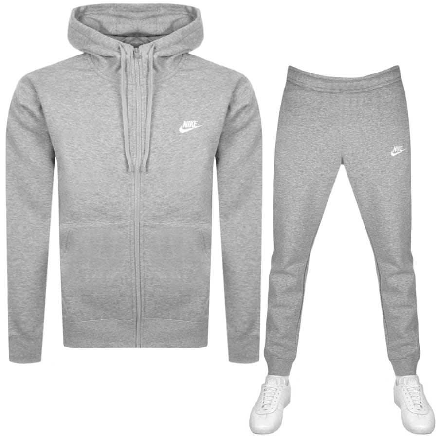 grey and white nike jogging suit
