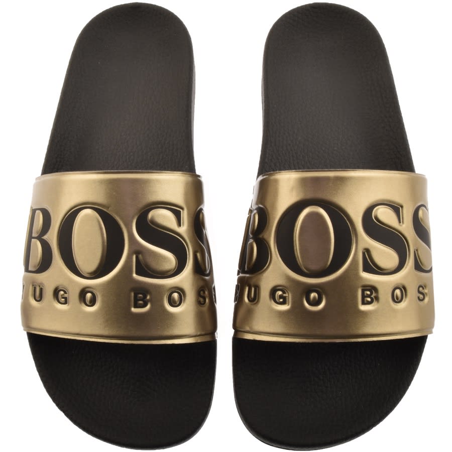 hugo boss black and gold sliders