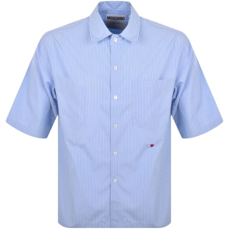Product image for Moschino Short Sleeve Striped Poplin Shirt Blue