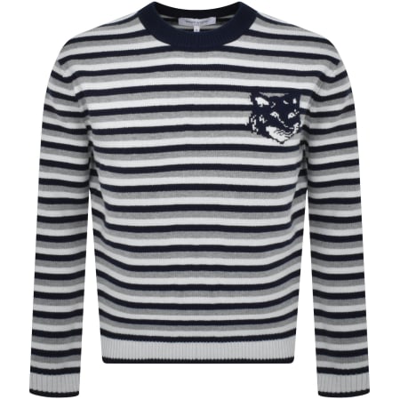 Product image for Maison Kitsune Fox Head Stripe Knit Jumper Navy