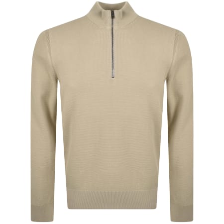 Product image for BOSS Ebrando Quarter Zip Knit Jumper Beige