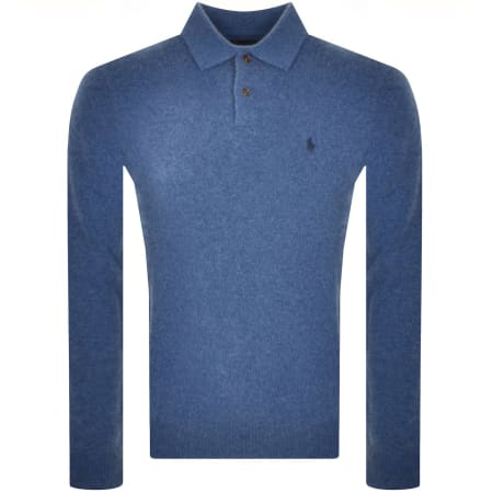 Product image for Ralph Lauren Long Sleeved Knit Polo T Shirt Blue