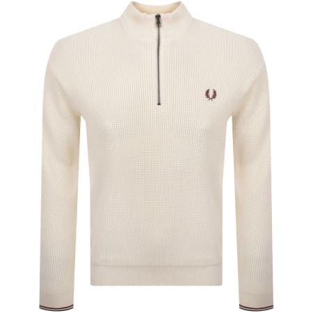 Product image for Fred Perry Half Zip Waffle Knit Jumper Ecru