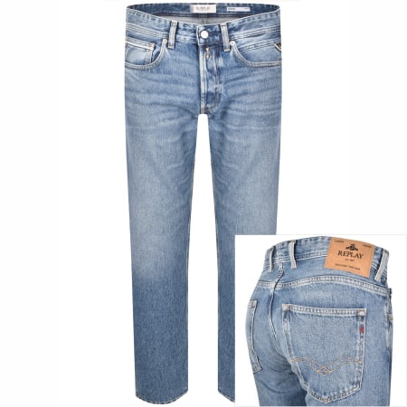 Product image for Replay Grover Straight Fit Mid Wash Jeans Blue