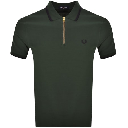 Product image for Fred Perry Zip Neck Crepe Polo T Shirt Green