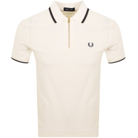 Product image for Fred Perry Zip Neck Crepe Polo T Shirt Ecru