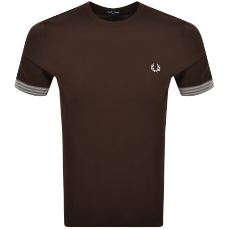 Product image for Fred Perry Striped Cuff T Shirt Brown