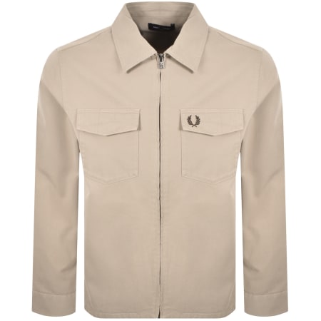 Product image for Fred Perry Twill Zip Through Overshirt Warm Oat