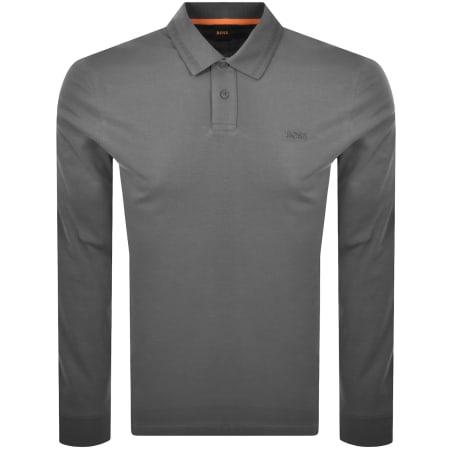 Product image for BOSS Interlock Long Sleeved Polo T Shirt Grey