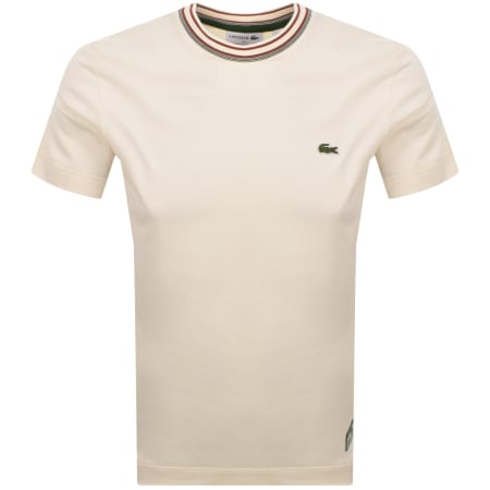 Product image for Lacoste Tipped Crew Neck Logo T Shirt Cream
