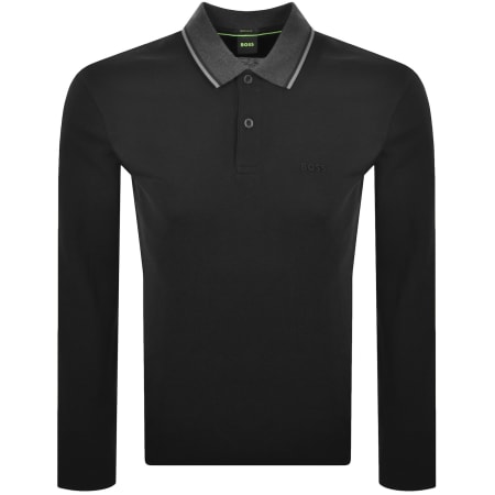 Product image for BOSS Plisy Long Sleeve Polo T Shirt Black