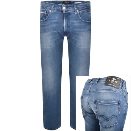 Product image for Replay Grover Straight Fit Mid Wash Jeans Blue