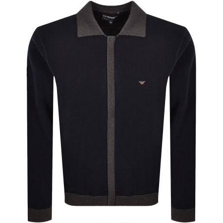 Product image for Emporio Armani Full Zip Wool Jumper Iconico Navy