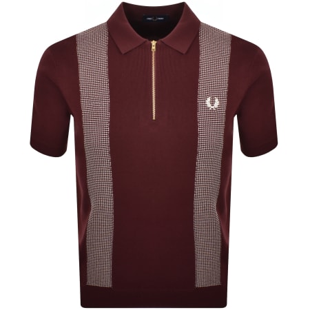 Product image for Fred Perry Panel Detail Knit Polo Shirt Burgundy