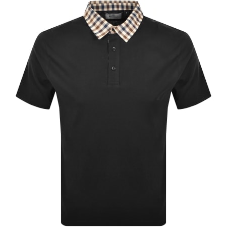 Product image for Aquascutum Club Check Collar Polo T Shirt Black