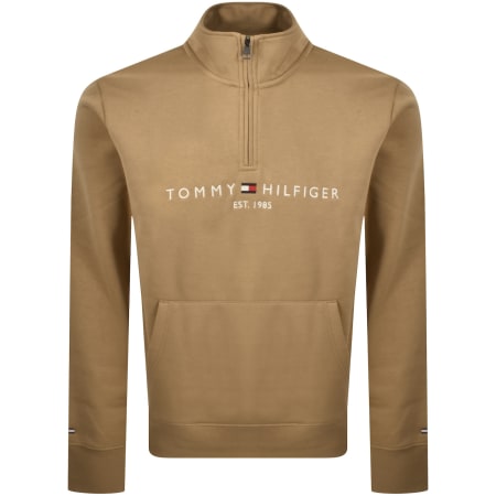 Product image for Tommy Hilfiger Quarter Zip Logo Sweatshirt Brown