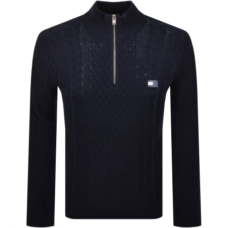 Product image for Tommy Jeans Quarter Zip Cable Knit Jumper Navy