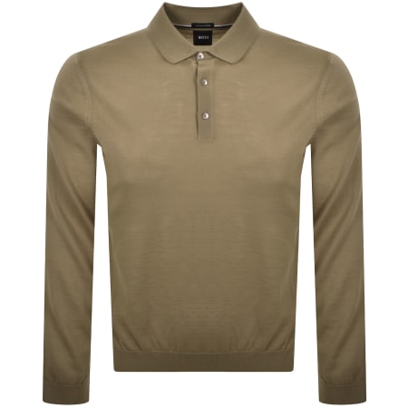 Product image for BOSS Lancione Merino Wool Knit Polo Beige