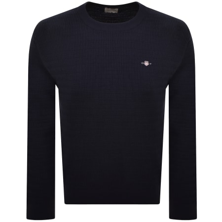 Product image for Gant Cable Knit Crew Neck Jumper Navy