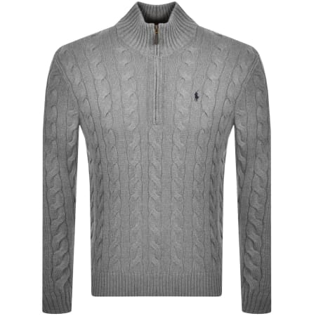 Product image for Ralph Lauren Half Zip Cable Knit Jumper Grey