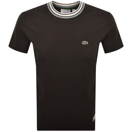 Product image for Lacoste Tipped Crew Neck Logo T Shirt Brown