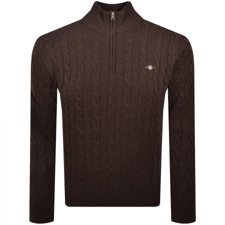 Product image for Gant Cotton Cable Knit Half Zip Jumper Brown
