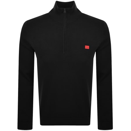 Product image for HUGO San Quintus Half Zip Knit Jumper Black
