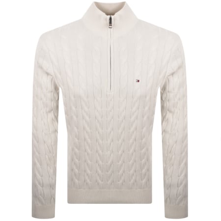 Product image for Tommy Hilfiger Quarter Zip Cable Knit Jumper Cream