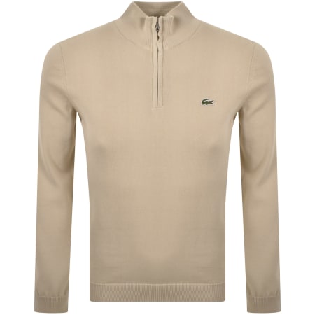 Product image for Lacoste Quarter Zip Logo Knit Jumper Beige