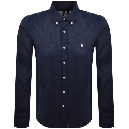 Product image for Ralph Lauren Linen Long Sleeve Shirt Navy
