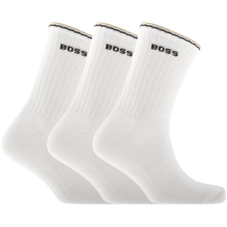 Product image for BOSS 3 Pack Quarter Length Rib Socks White