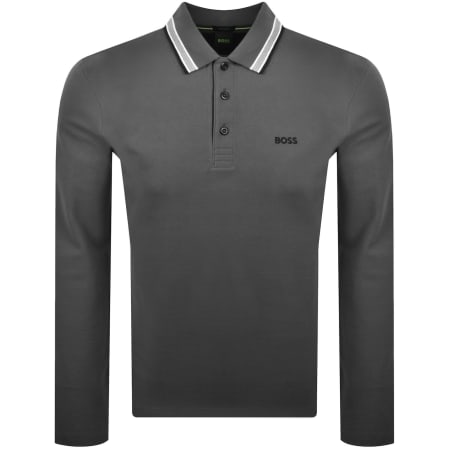 Product image for BOSS Plisy Long Sleeve Polo T Shirt Grey