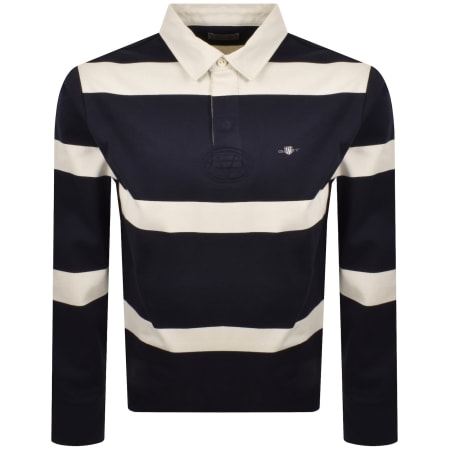 Product image for Gant Striped Rugger Polo T Shirt Navy