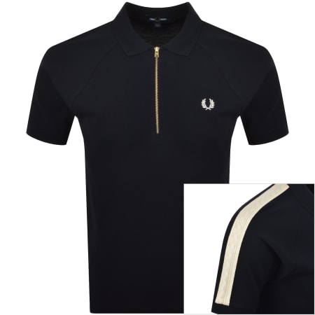 Product image for Fred Perry Cable Tape Quarter Zip Polo Navy
