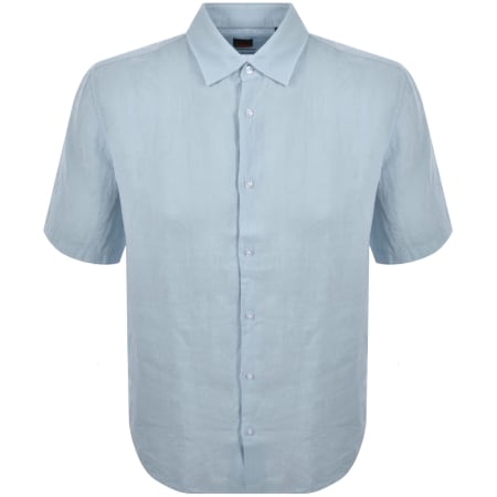 Product image for BOSS Rash 2 Short Sleeved Linen Shirt Blue