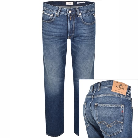Product image for Replay Grover Straight Fit Mid Wash Jeans Blue