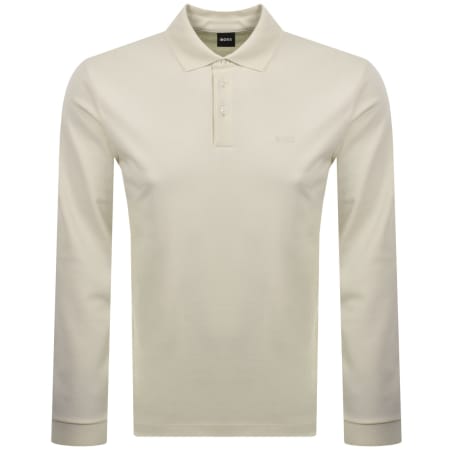 Product image for BOSS Pado 30 Long Sleeved Polo T Shirt Cream