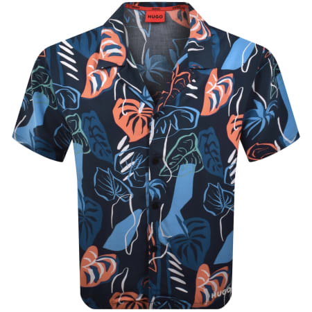 Product image for HUGO Relaxed Short Sleeve Beach Shirt Navy