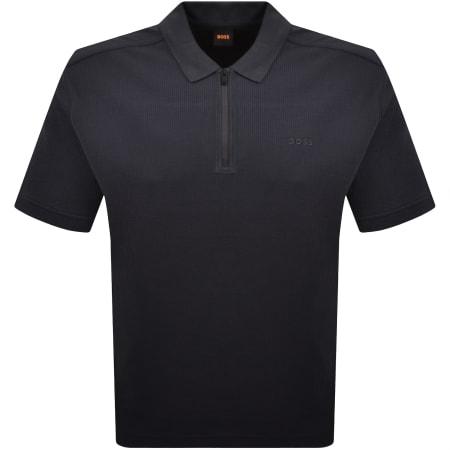 Product image for BOSS Rib Quarter Zip Polo T Shirt Dark Blue