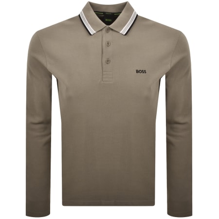 Product image for BOSS Plisy Long Sleeve Polo T Shirt Brown