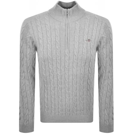 Product image for Gant Cotton Cable Knit Half Zip Jumper Grey
