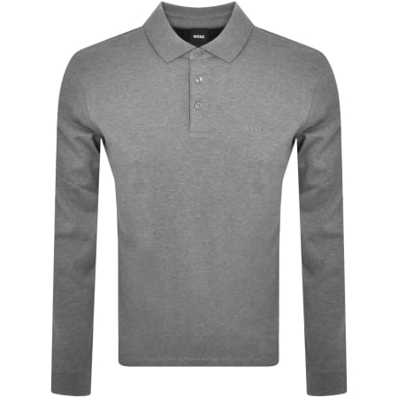 Product image for BOSS Pado 30 Long Sleeved Polo T Shirt Grey