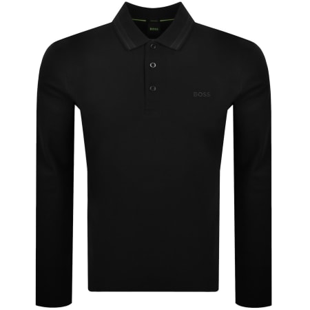 Product image for BOSS Plisy Long Sleeve Polo T Shirt Black