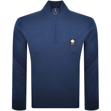 Product image for Pretty Green Merino Quarter Zip Knit Jumper Blue
