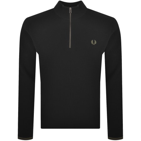 Product image for Fred Perry Half Zip Waffle Knit Jumper Black