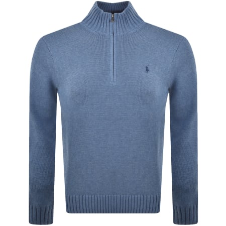 Product image for Ralph Lauren Half Zip Knit Jumper Blue
