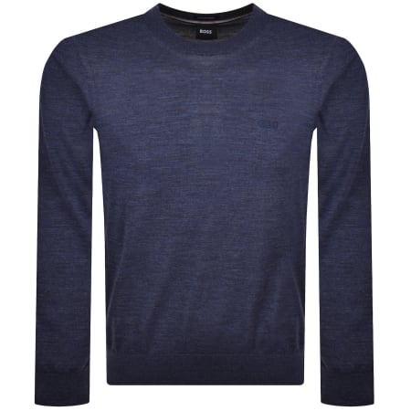 Product image for BOSS Leno Merino Wool Knit Jumper Dark Blue