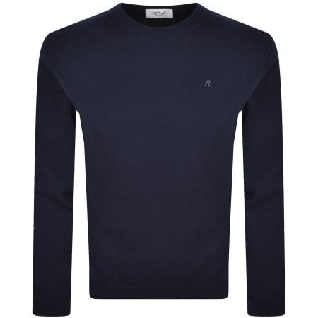 Product image for Replay Crew Neck Knit Jumper Navy
