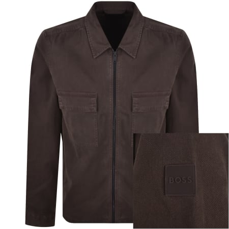 Product image for BOSS Lorum Full Zip Overshirt Dark Brown