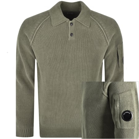 Product image for CP Company Chenille Polo Jumper Ermine Green